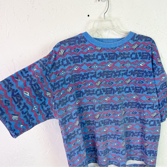 Vintage 80s/90s Blue Geometric Printed Crewneck T-shirt Oversized Unisex Surfer - Picture 3 of 6